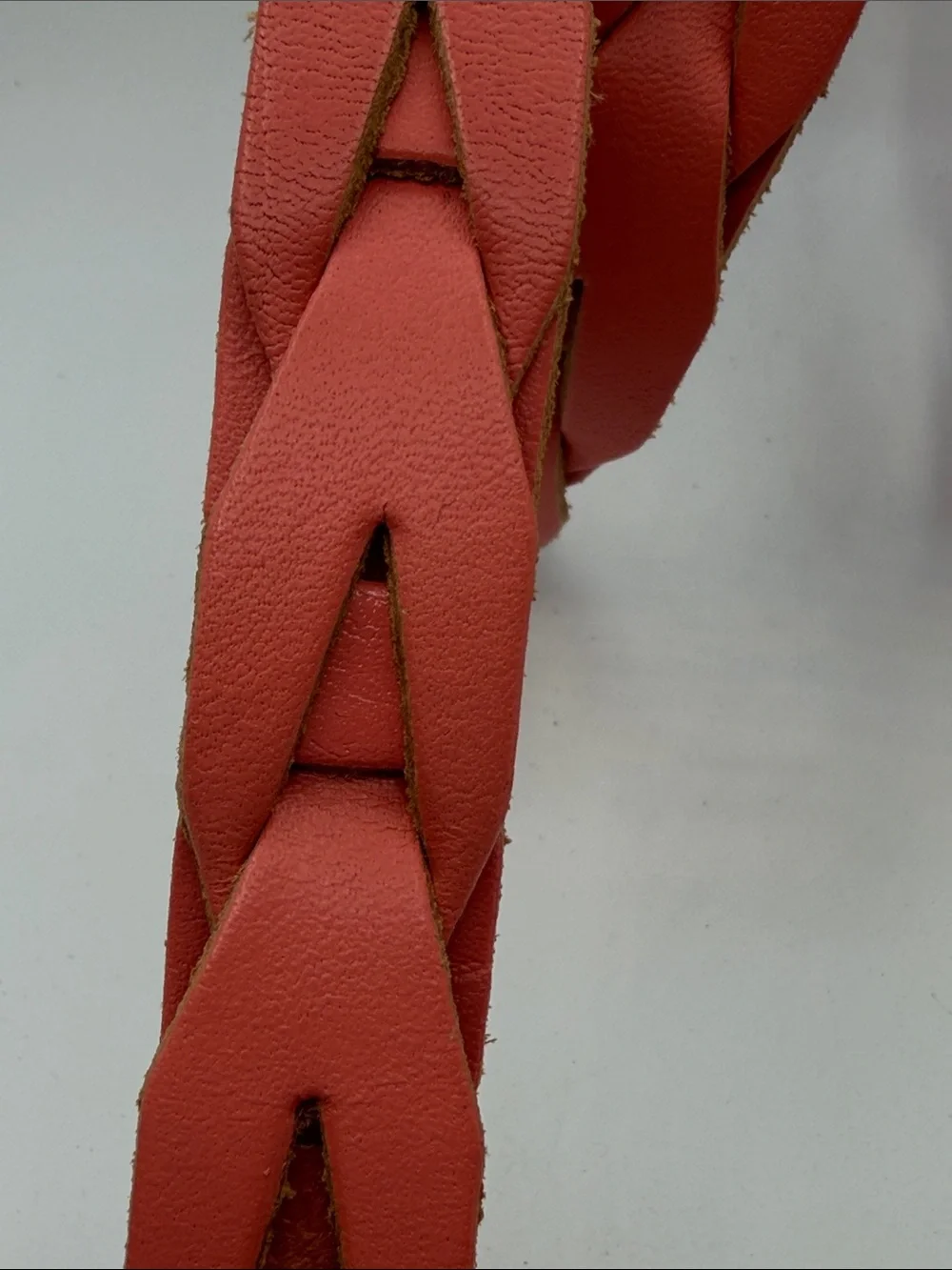 Coral Pink Skinny Braided Waist Belt | Salmon Pink Woven Belt S/M